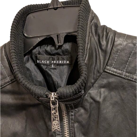 AFFLICTION Black Premium 73 Vegan Leather Zip Up Moto Jacket Zipper Pockets L - Picture 8 of 11
